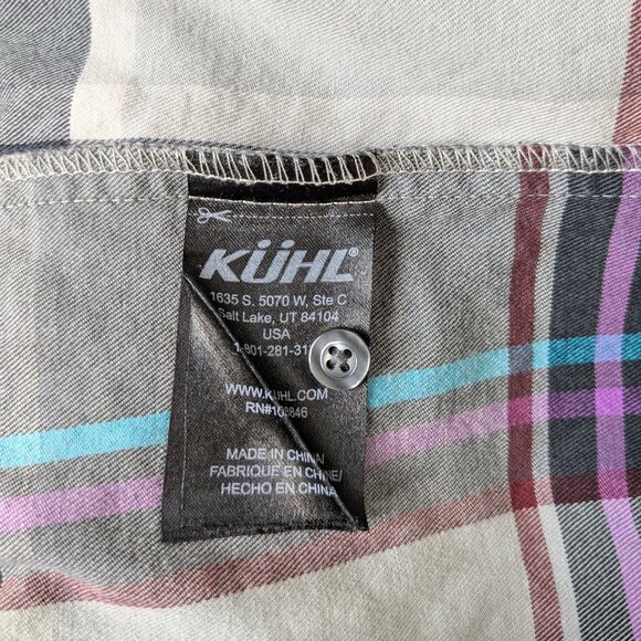 Kuhl cotton blend flannel in gray plaid with blue and purple stripes, size XS - Picture 9 of 10